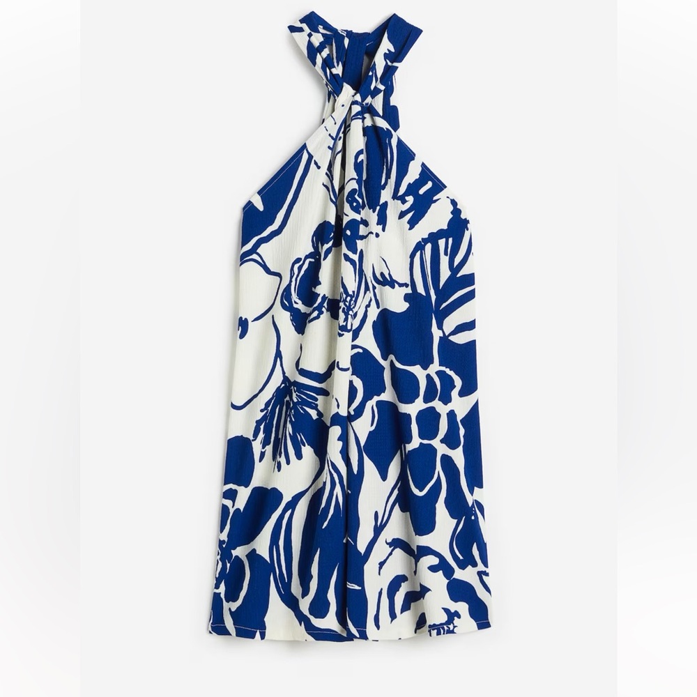 H&M Blue and White Backless Dress